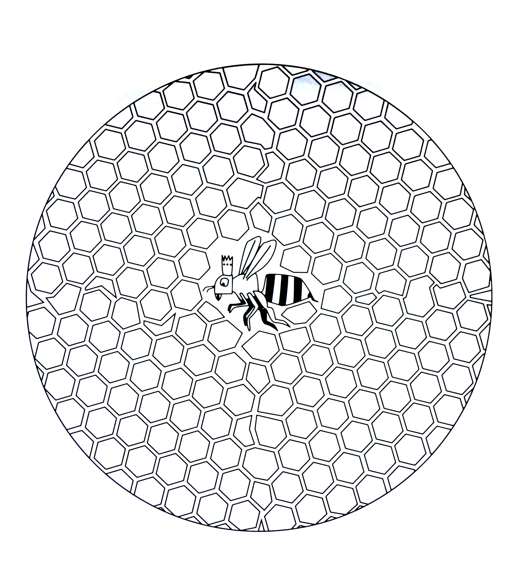 Relax yourself with this mandala drawing with a bee inside a hive